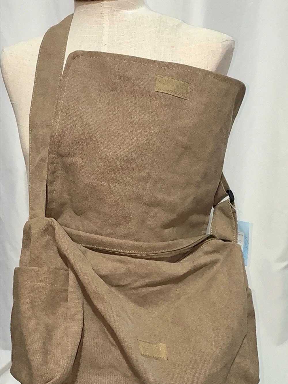 Canvas Messenger Bag Khaki Crossbody Shoulder Bag Adjustable Strap Travel Bag